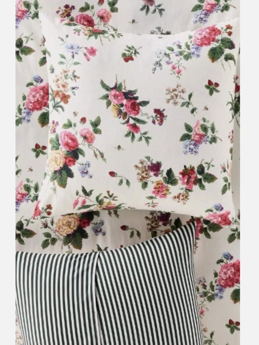 🐝Anthropologie Printed Euro Sham Cotton Slub New Floral Stripe Bees